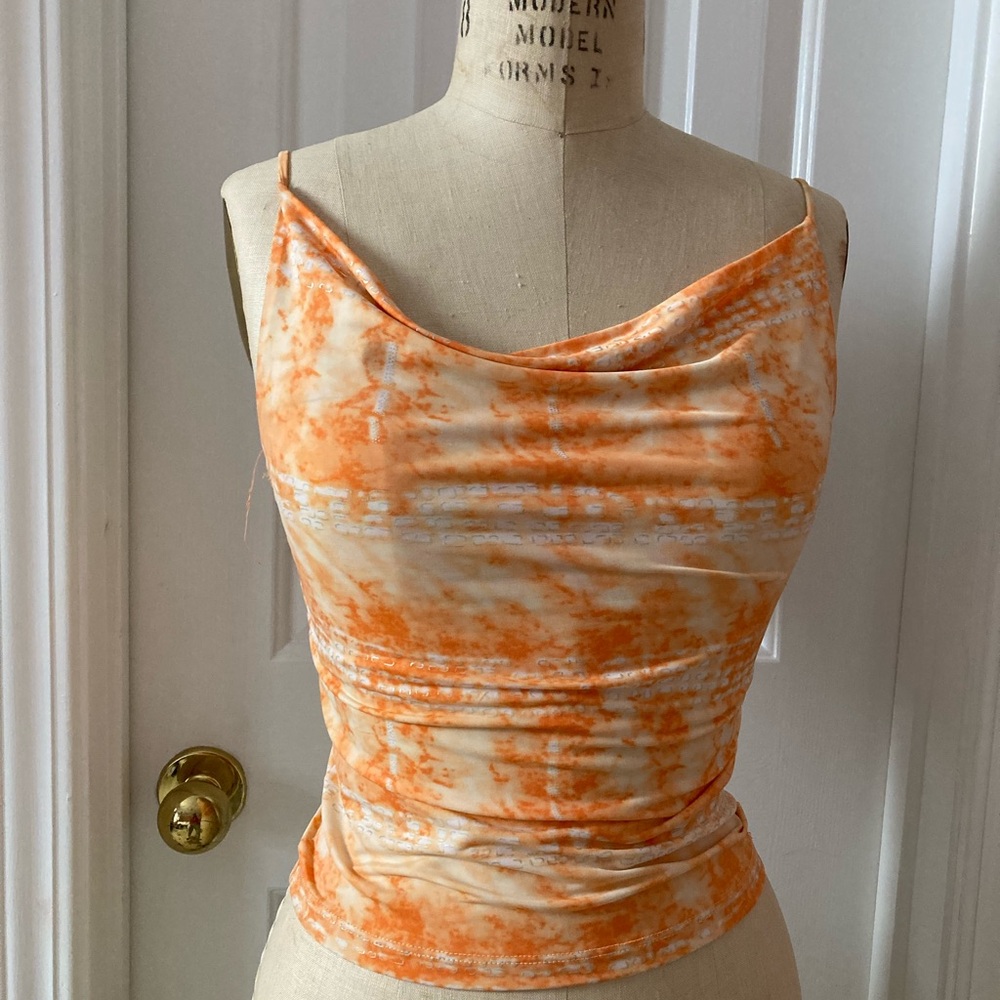 Orange and White Fitted Top